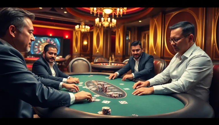 High-stakes poker action at 79king com showcasing excitement and strategy in a luxurious casino setting.