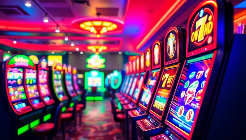 Situs kode4d engaging online slot game experience with colorful machines and players.