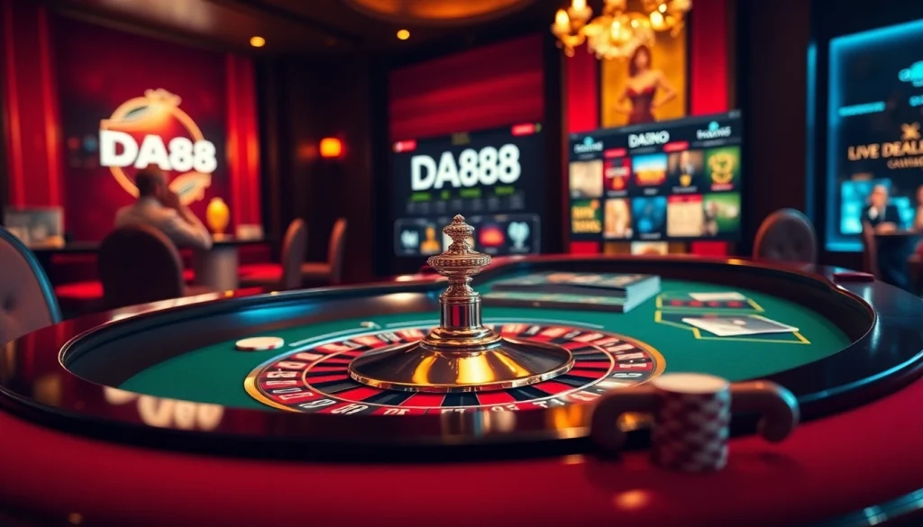 Engaging gamblers at DA88 casino table with vibrant chips and cards.