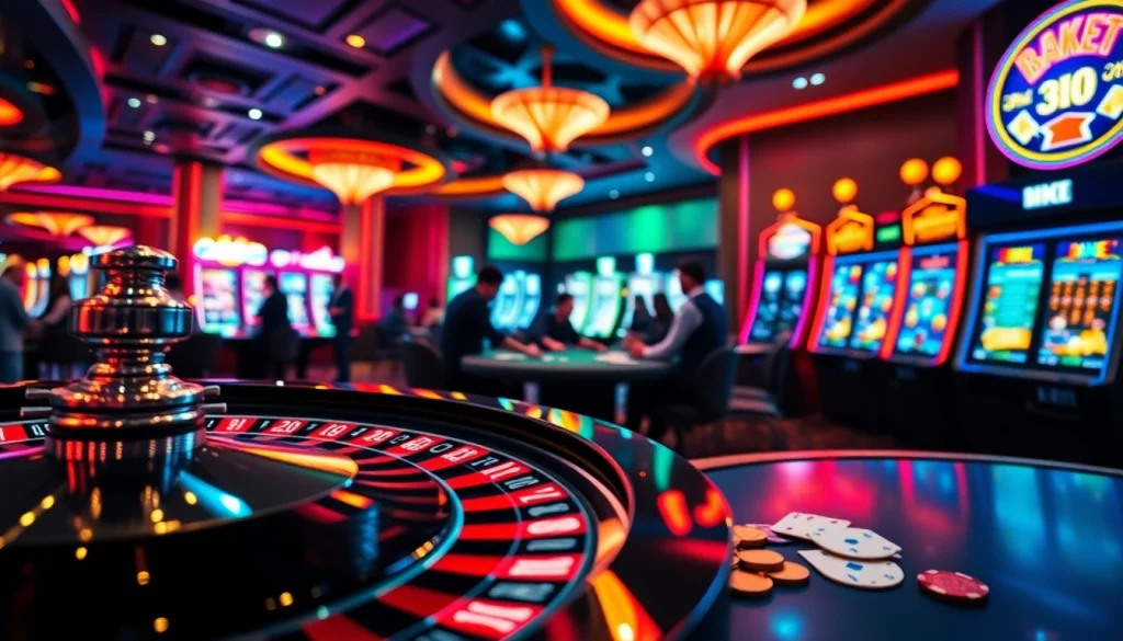 Captivating casino scene showcasing excitement and strategy at https://lc88.art/ with roulette and poker.