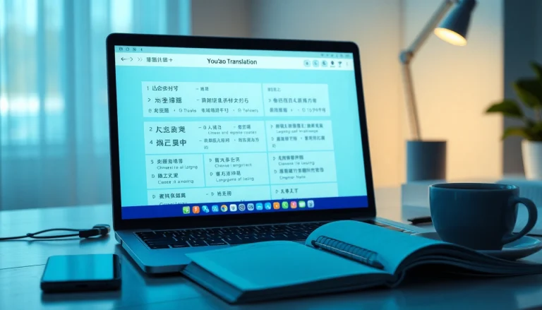 Efficient translation experience with Youdao Translation app on a sleek laptop.