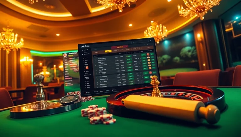Engage in thrilling cricket betting at Crickex with a sophisticated gambling interface showcasing poker chips.