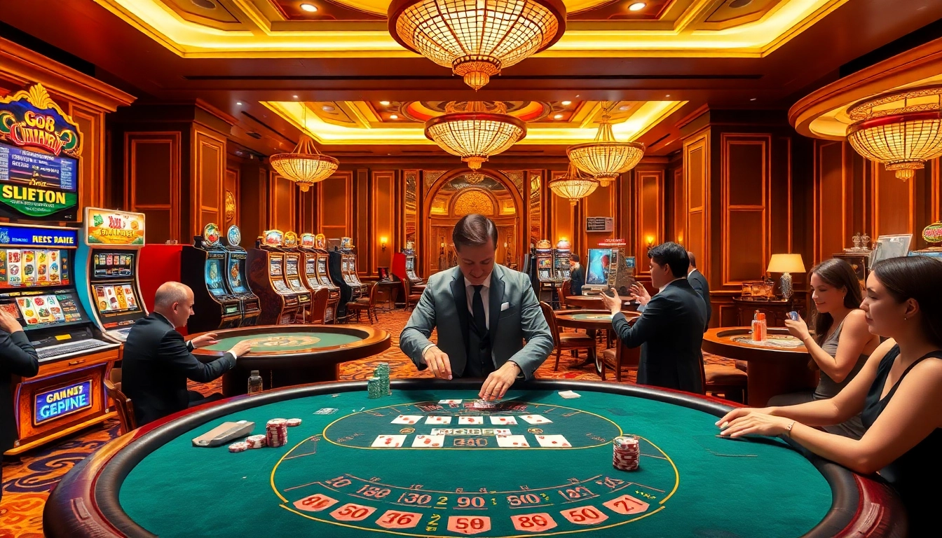 Players strategizing their bets at a Go8 poker table in a vibrant casino.