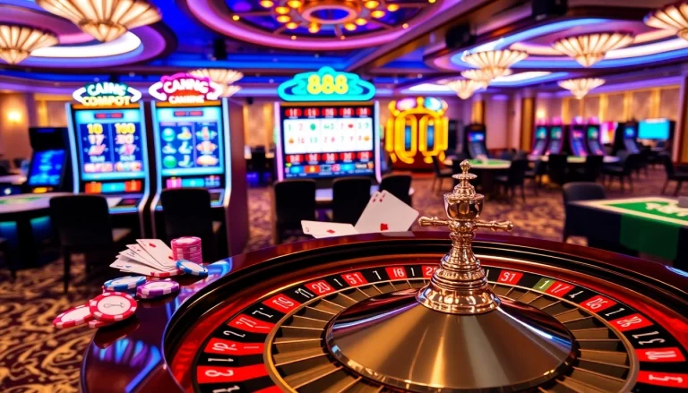 Experience the thrill of gambling at https://888newco.com/ with a vibrant casino scene featuring roulette and poker elements.