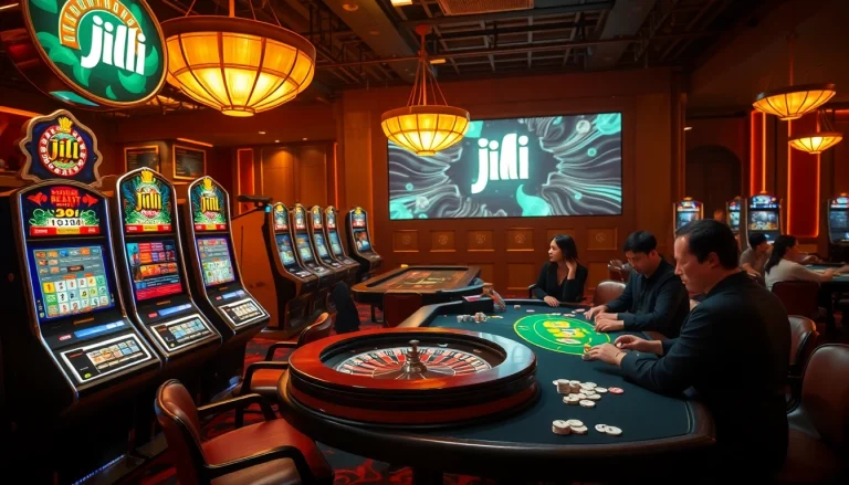 Players enjoying a thrilling casino experience at JILI with immersive slot machines and poker tables.