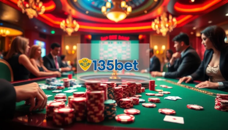 136bet casino table with exciting poker chips and cards, capturing the thrill of gaming