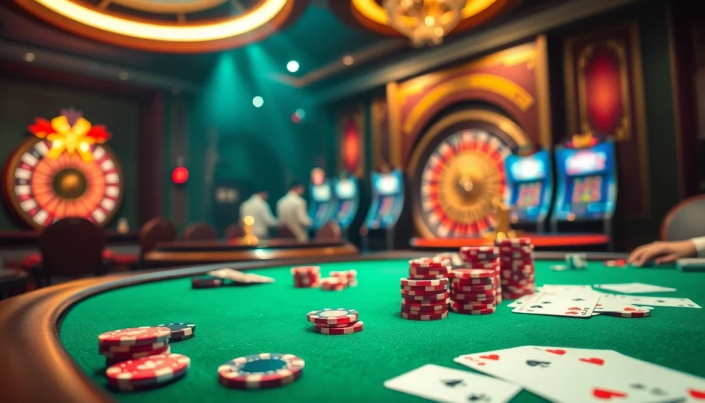 Dynamic gambling action at a luxurious casino featuring poker chips and the concept of 링크모음.