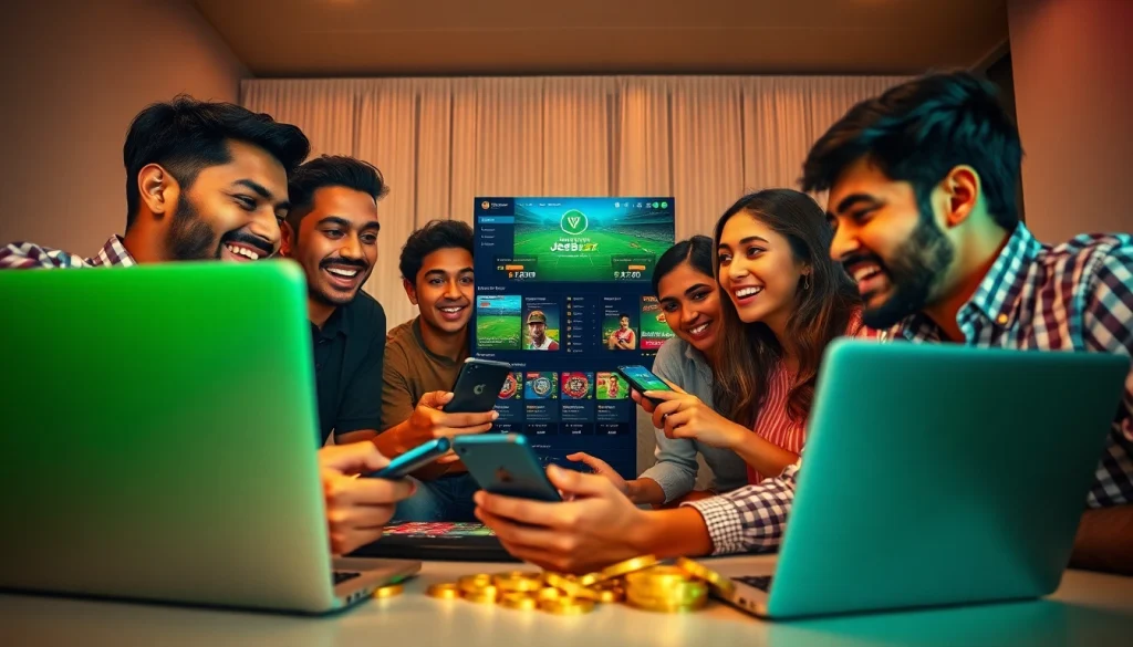 Engaging online betting scene with Jeetbuzz logo and excited users