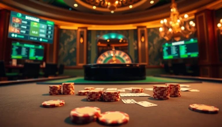 Experience the thrill of 888now at a luxurious online casino table, featuring vibrant poker chips and cards.