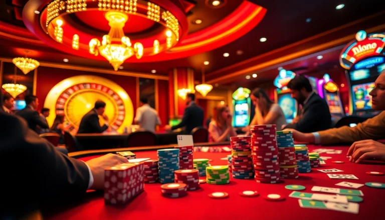 Players strategizing at a poker table in MM 88 casino, reflecting excitement and luxury.