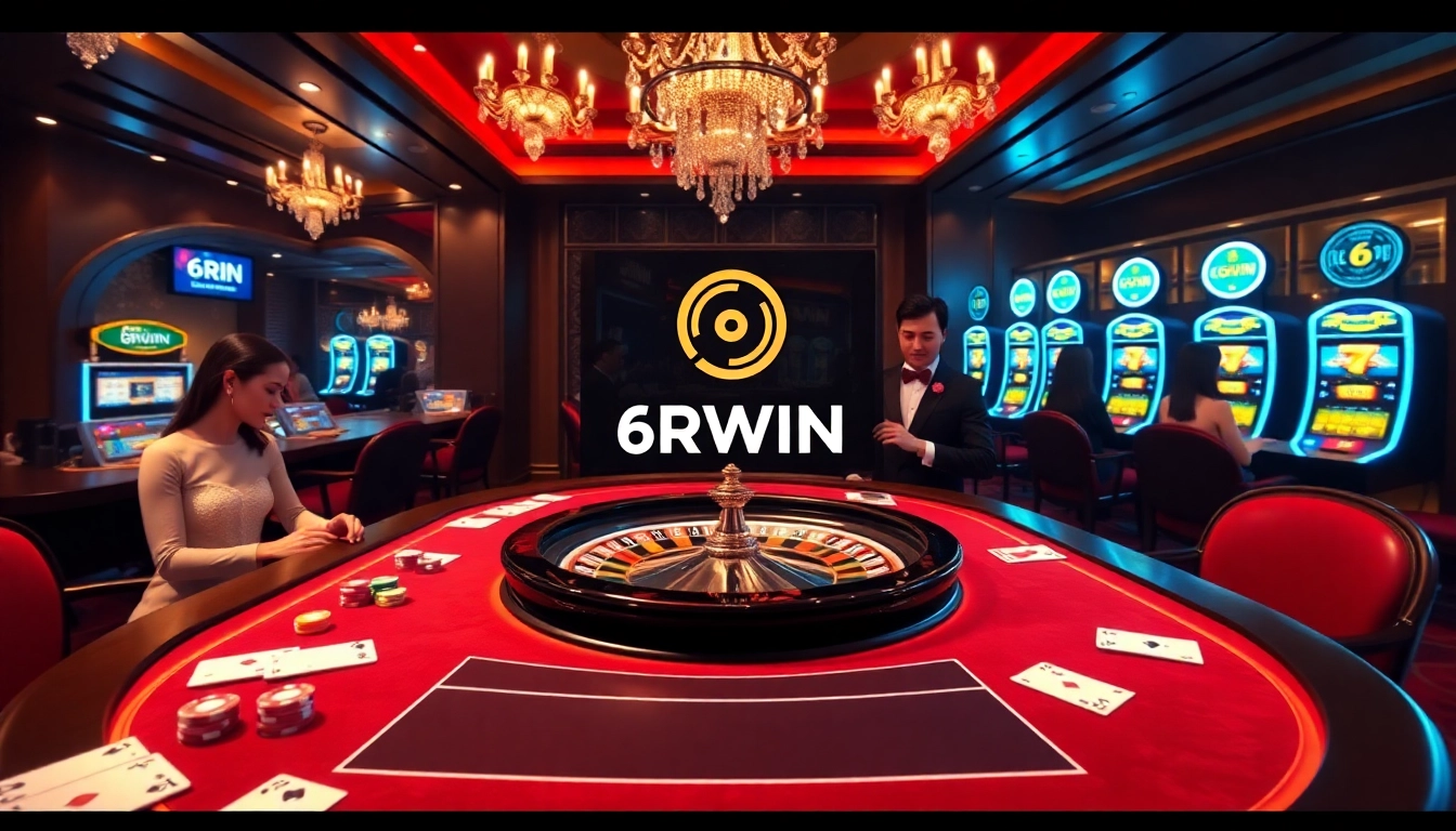 Experience luxury and excitement at 6RWIN's thrilling casino tables filled with chips and cards.