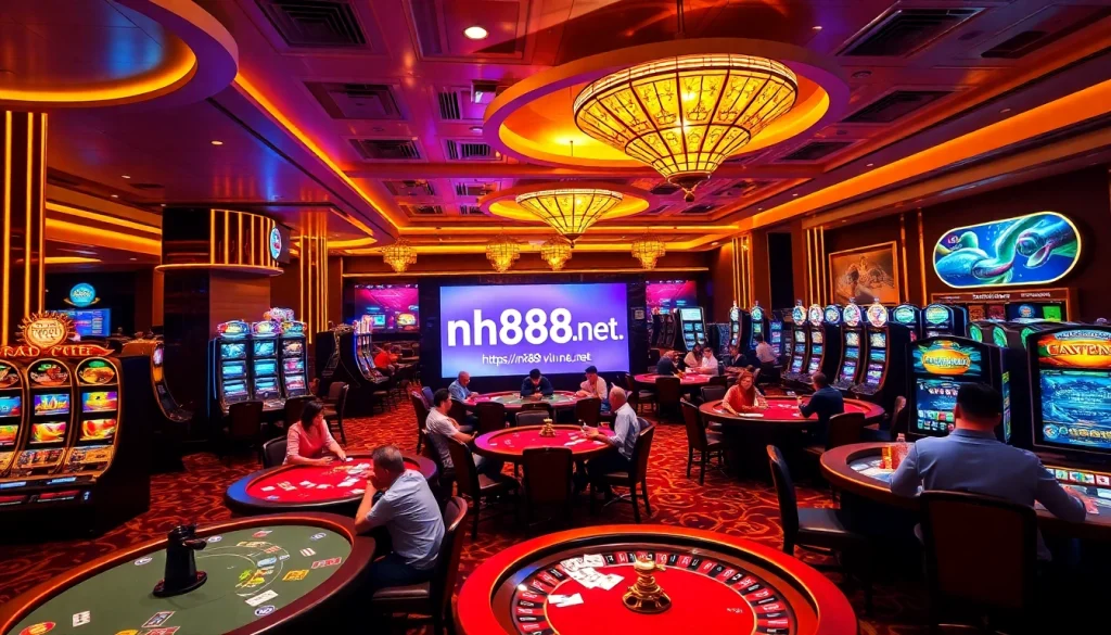 Exciting gaming environment at https://nh88vn.net/ featuring poker tables and colorful slots.