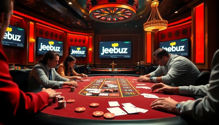 Experience high-stakes gameplay at Jeetbuzz casino with vibrant poker, chips, and card action.