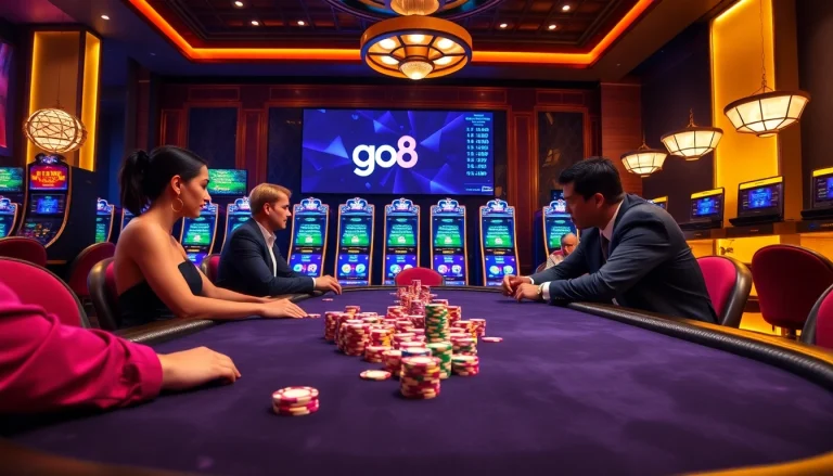 Engage in high-stakes poker action at go8 casino, featuring rich textures and elegant players.