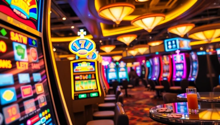 Slot gacor dengan mesin slot berwarna-warni dan suasana kasino yang meriah.