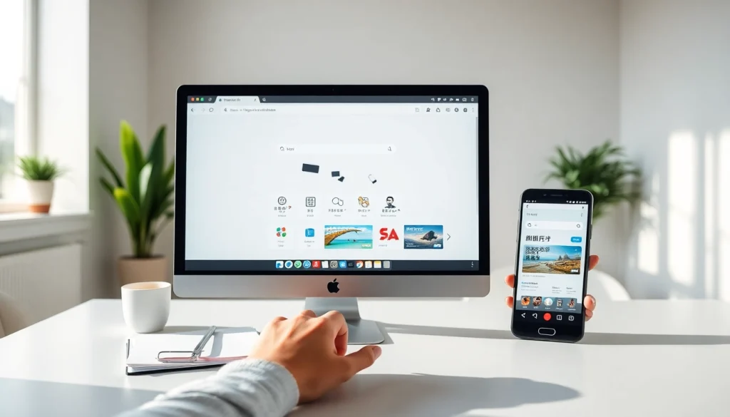 Sogou浏览器 user-friendly interface displayed on modern devices in a bright office setting.