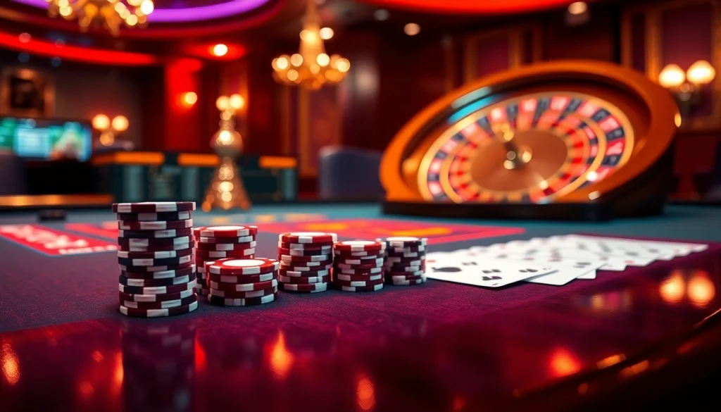 DAGA betting table with high-end poker chips and cards, showcasing an exciting gambling atmosphere.