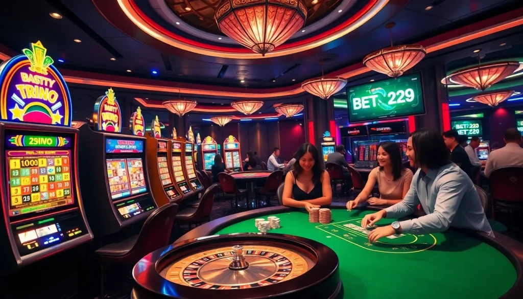 BET29 players enjoying a vibrant casino atmosphere with exciting tables and slot machines
