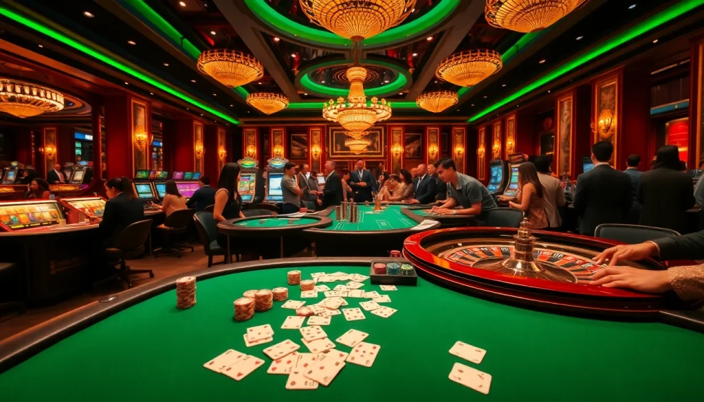 Exciting THABET casino scene with vibrant poker tables and thrilling games.
