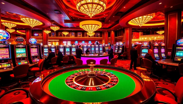 Experience the excitement of TOPVIP at a luxurious casino with roulette and vibrant slot machines.
