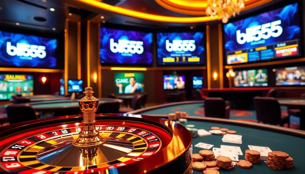 Experience the thrill of online gambling at BL555 with vibrant casino visuals and exciting gameplay.