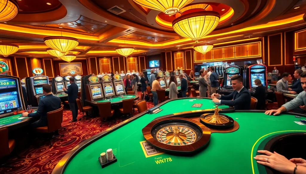 Experience the thrill of betting with WN678 on vibrant casino tables filled with poker chips and excited players.