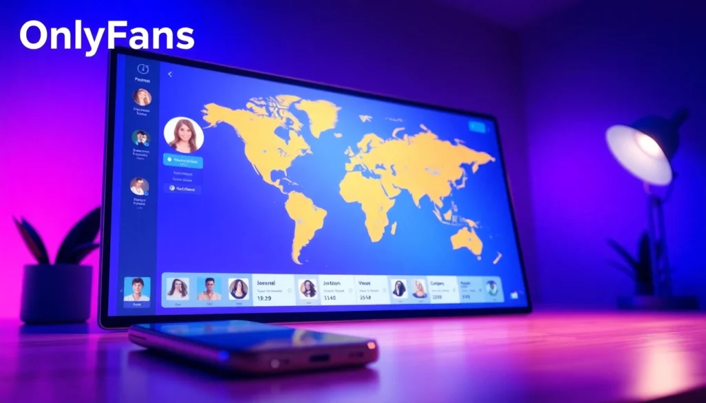 onlyfans search with location filter showcasing a digital interface with profiles and a map background