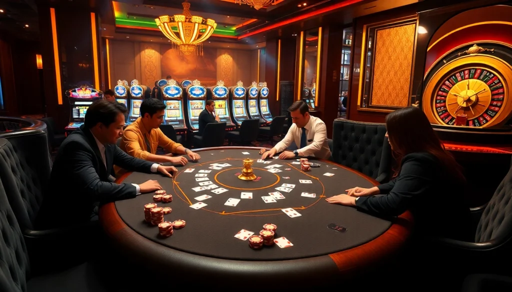 MMOO players engaging in an exciting poker game at a luxurious casino table.