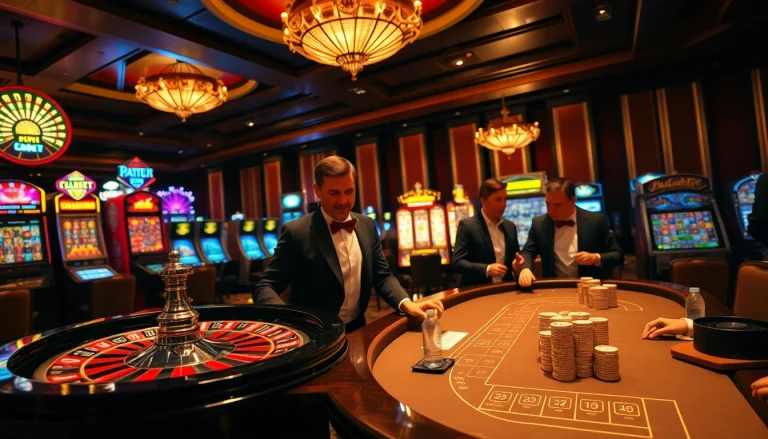 An exciting scene at http://8kbetsg.com, showcasing players at a vibrant casino table engaged in thrilling gameplay.