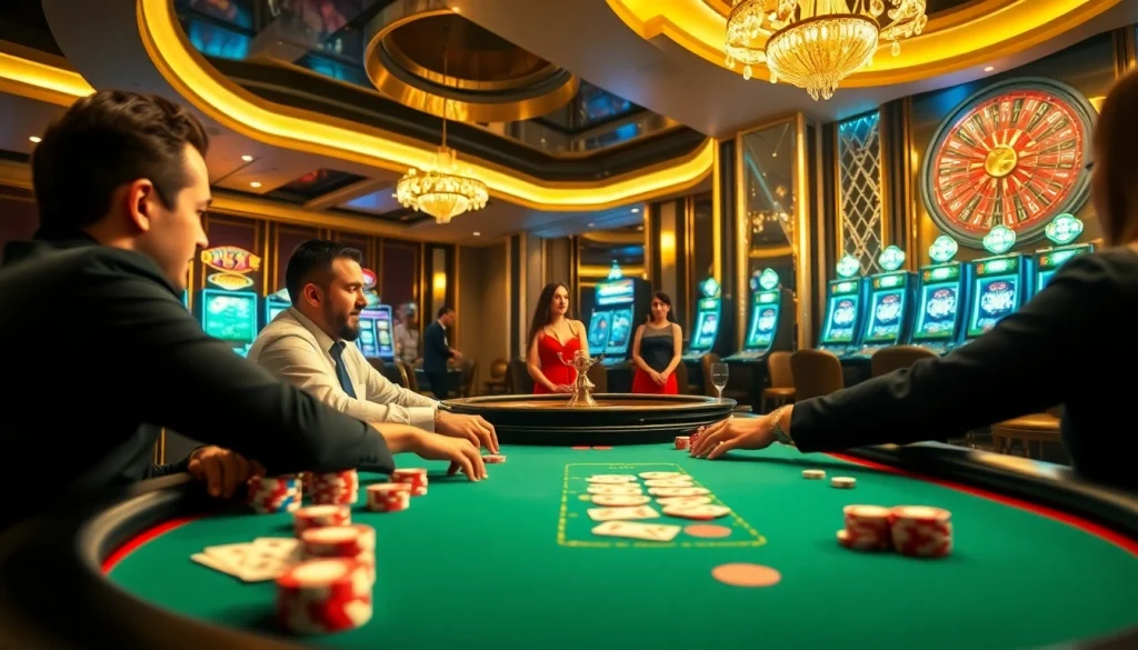 K9K9 casino players enjoy a vibrant poker table surrounded by colorful chips and cards.