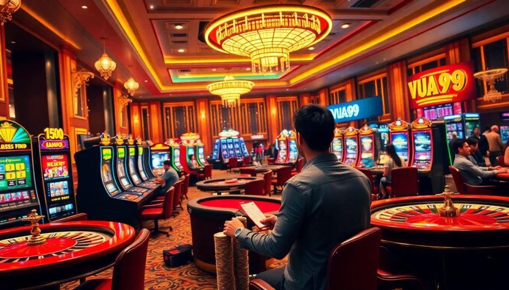 Experience the thrill of online gambling with VUA99 in a luxurious casino setting.
