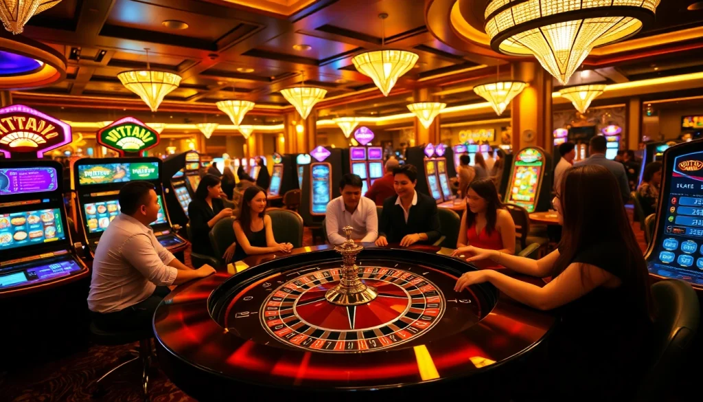 PHTAYA gaming atmosphere showcasing roulette and slot machines for an immersive gambling experience.