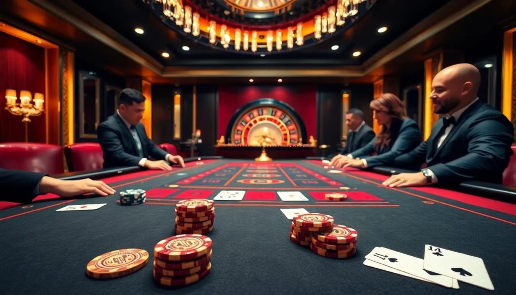 Exciting casino action at xn88 featuring players at a blackjack table immersed in high stakes.