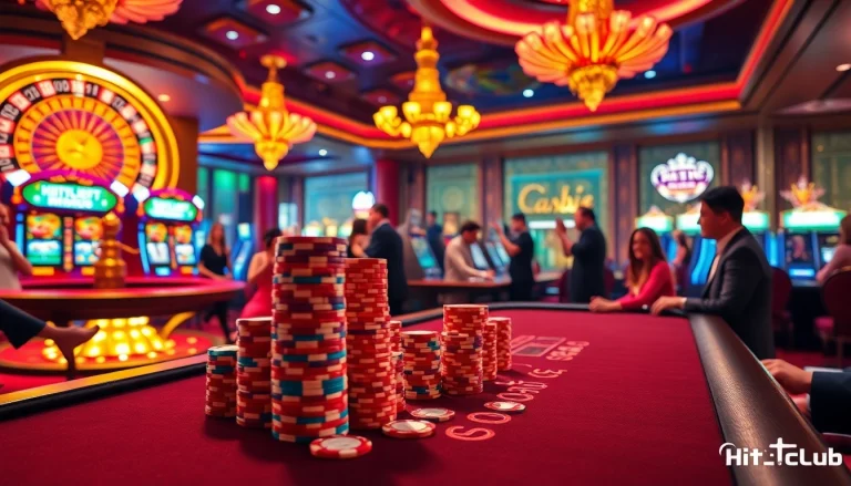 Experience the excitement of Hitclub with a vibrant casino scene featuring poker and roulette.