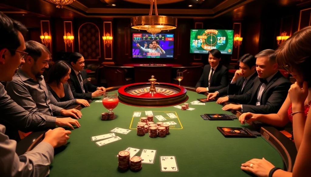 Lương Sơn TV enhances your betting experience as players enjoy engaging poker games at a vibrant casino table.