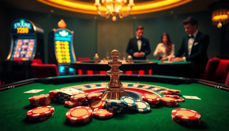 Experience the luxury of gambling at VZ99 with vibrant casino visuals featuring roulette and poker.