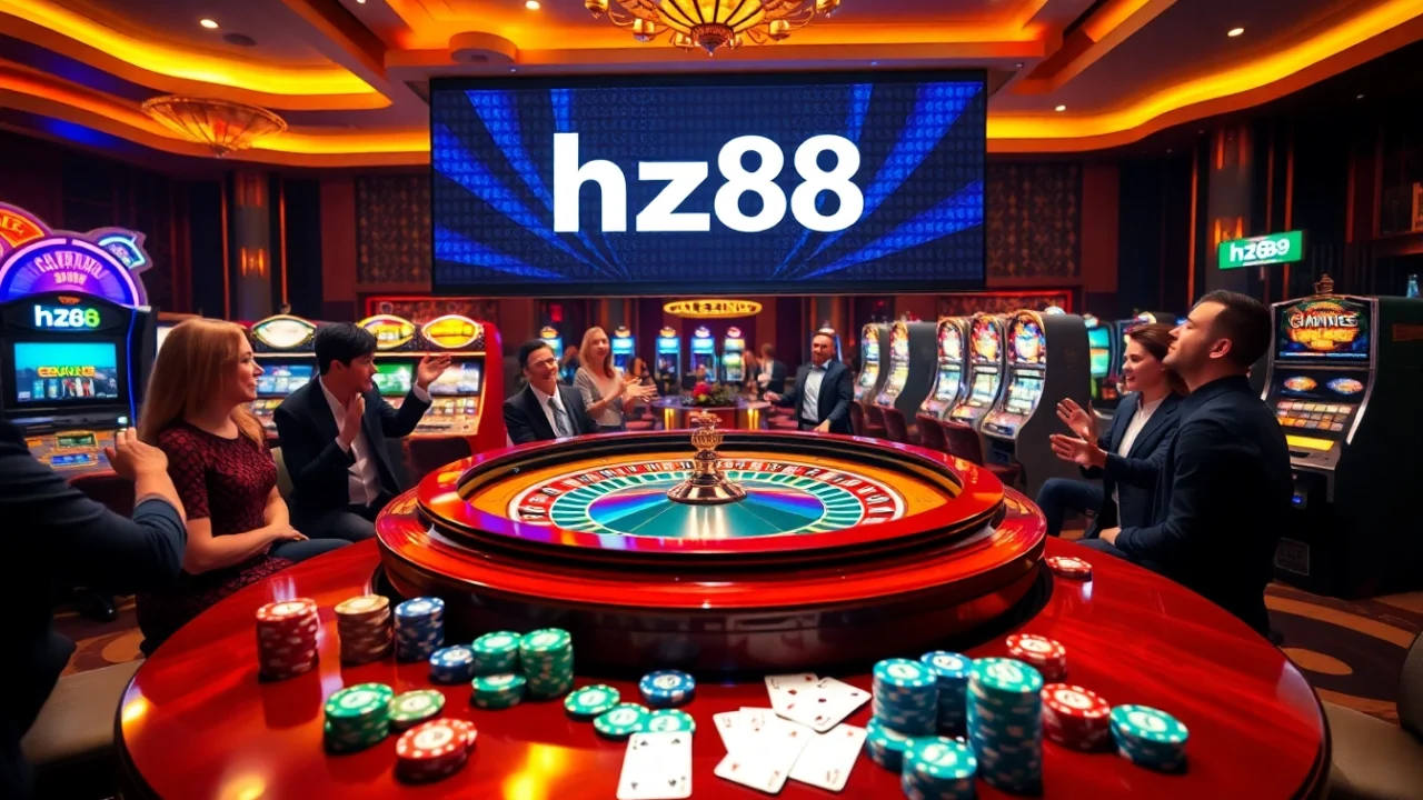 Engaging casino scene featuring vibrant roulette and hz88 gaming elements for an exciting atmosphere.