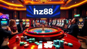 Engaging casino scene featuring vibrant roulette and hz88 gaming elements for an exciting atmosphere.