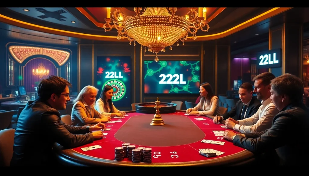 Experience the thrill of 22JL casino gaming with vibrant poker tables and lively players.