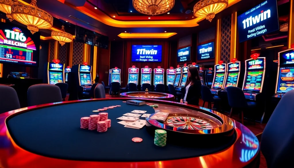 Experience thrilling poker actions at 11win casino with vibrant poker chips and betting tables.