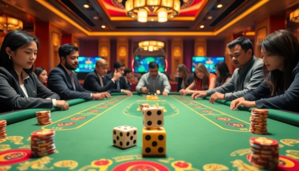 Engaging players at a Tài Xỉu MD5 table on https://taixiumd5.world showcasing vibrant gaming action.