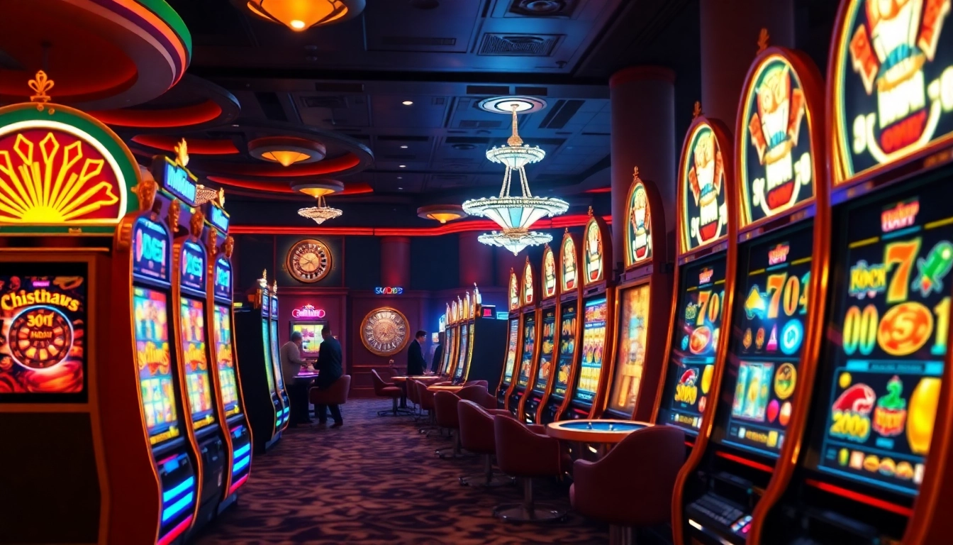 Experience electrifying gameplay at slot gacor machines amid a luxury casino scene.