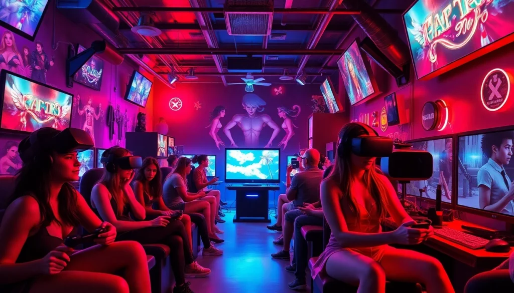 Exciting scene from adult-themed porn games featuring diverse characters engaging in dynamic gameplay.