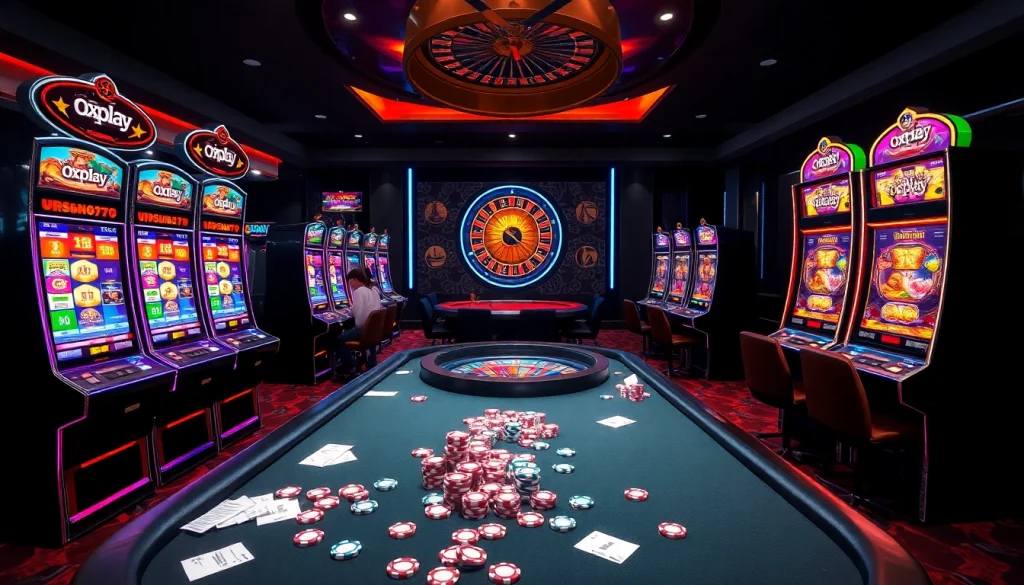 Players enjoying the excitement of oxplay slot games at a luxurious casino.
