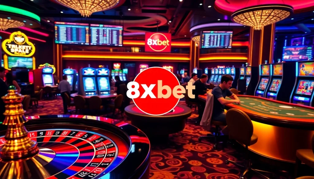 8xbet players engaging in thrilling casino games, showcasing excitement and luxury.