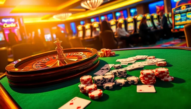Experience luxury gambling at 8kbet with a roulette wheel and poker chips in an elegant casino setting.