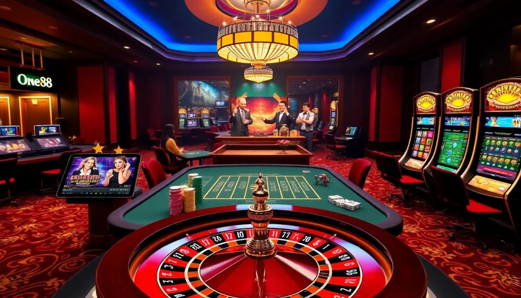 Experience the thrill of gambling with one88's vibrant casino tables and sleek online interface.