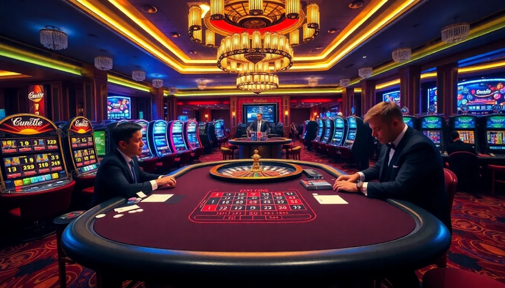 Experience high-stakes action at sunwin's stylish casino with blackjack and roulette tables.