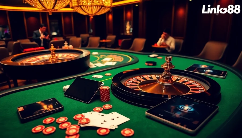 Experience the thrill of gaming with Link Go88 at a luxurious casino table.