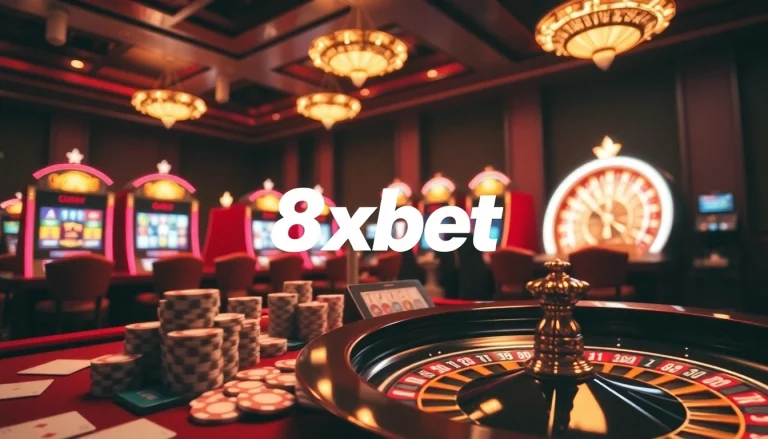 Experience online gaming excitement at 8xbet with vibrant casino tables and thrilling slot machines.